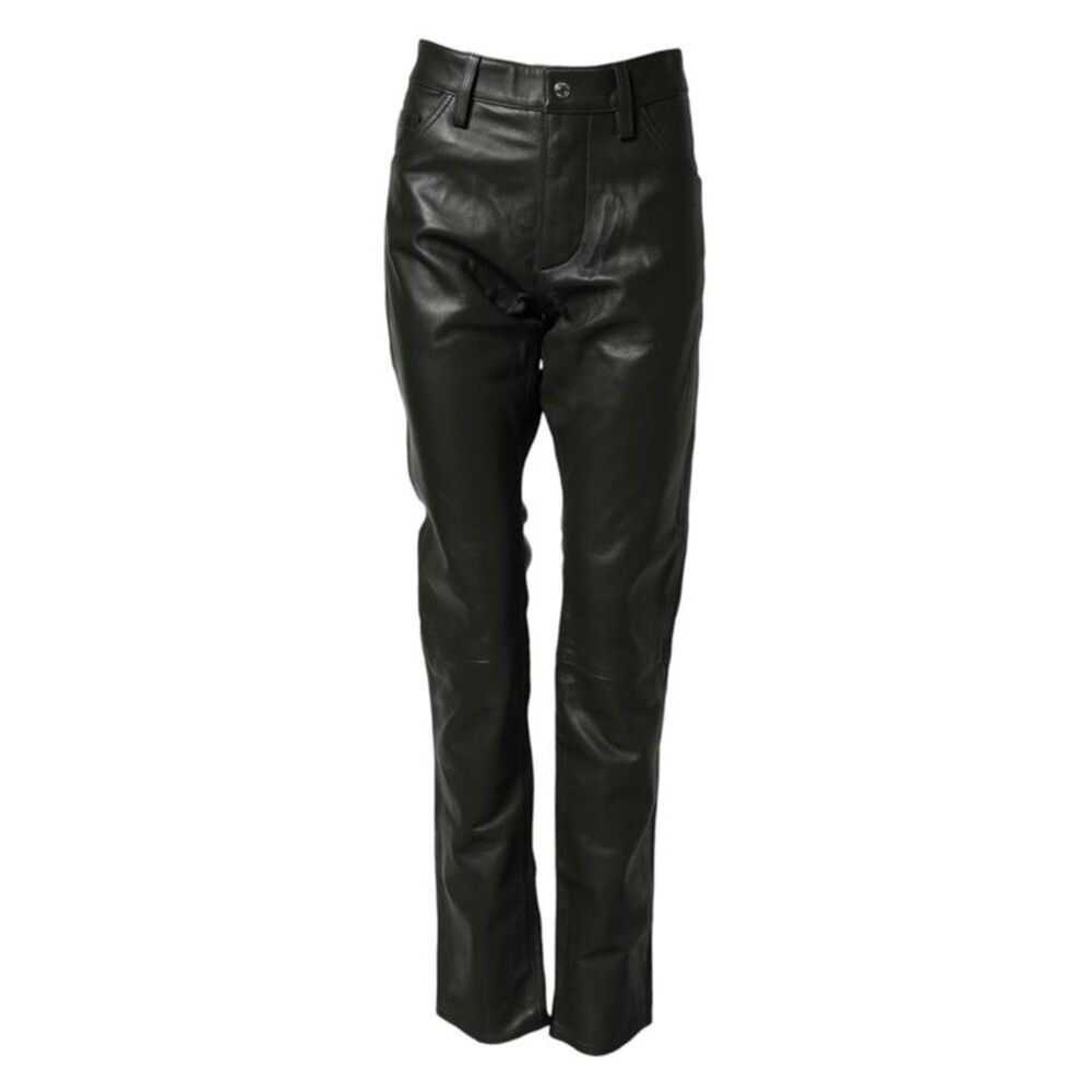 Dsquared² Full Grain Leather Mid Waist Trouser Pants Men Black Bottoms
